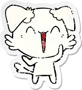 Bir insan tarafından çizilmiş mutlu küçük bir köpek çizgi filminin sıkıntılı çıkartması.