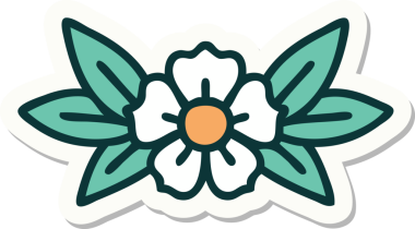 Bir insan tarafından çizilmiş geleneksel bir çiçek stiliyle dövme çıkartması.