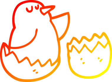 Bir insan tarafından çizilen karikatür kuşunun sıcak gradyan çizimi