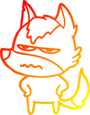 Bir insan tarafından çizilmiş kızgın bir kurdun sıcak çizgi çizimi.