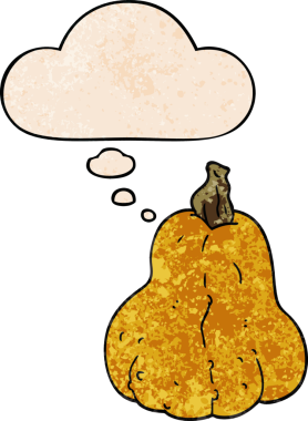 Düşünce baloncuklu çizgi film kabağı. Bir insan tarafından çizilmiş grunge doku tarzı.