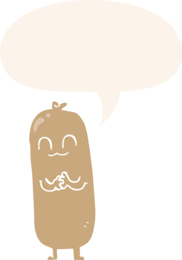 bir insan tarafından çizilmiş, konuşma baloncuklu çizgi film sosisi.