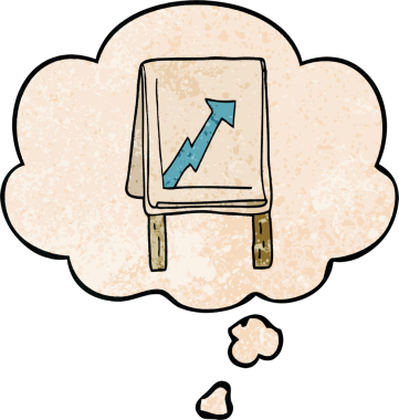 bir insan tarafından çizilmiş grunge desen biçiminde ok ve düşünce baloncuğu olan karikatür çizelgesi