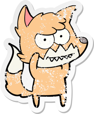 Bir insan tarafından çizilmiş sırıtan tilki çizgi filminin sıkıntılı çıkartması.