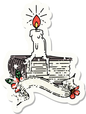 Eski bir dövme stili mum yapıştırması. Bir insan tarafından çizilmiş kitap üzerinde eriyor.