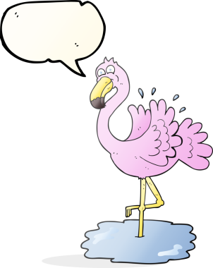 Bir insan tarafından çizilmiş serbest konuşma balonu flamingo karikatürü