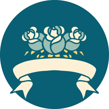 Bir insan tarafından çizilmiş bir buket çiçeğin pankartıyla dövme stili simgesi