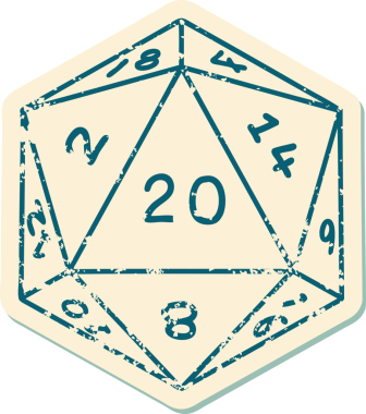 Retro Dövme Biçimi Doğal 20 D20 zar bir insan tarafından çizildi