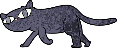 Bir insan tarafından çizilmiş kara kedi karikatürü.