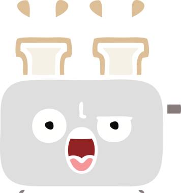 Bir insan tarafından çizilmiş bir tost makinesinin düz renkli retro karikatürü