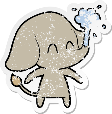 Bir insan tarafından çizilmiş su püskürten şirin bir filin sıkıntılı çıkartması.