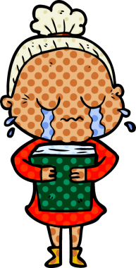 Bir insan tarafından çizilmiş ağlayan yaşlı kadın çizgi filmi.