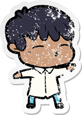 Bir insan tarafından çizilmiş, sıkıntılı bir çizgi film çıkartması.