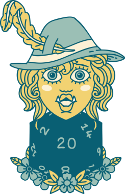 Retro Dövme Biçimi Yarı Ork Ozanı Bir insan tarafından çizilmiş 20 zar ile