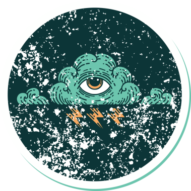 Bir insan tarafından çizilmiş her şeyi gören bir göz bulutunun sembolik dövmeli resmi.