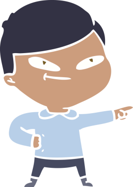 Bir insan tarafından çizilmiş düz renk çizgi film karakteri.