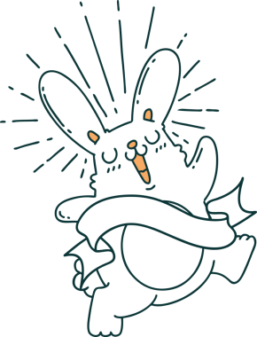 Bir insan tarafından çizilmiş dövmeli, zıplayan tavşan dövmeli bir parşömen.