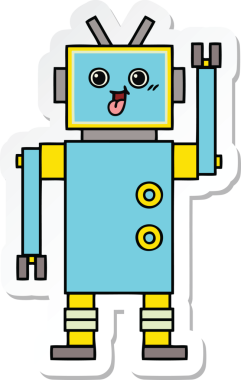 Bir insan tarafından çizilmiş şirin çizgi film robotunun çıkartması.