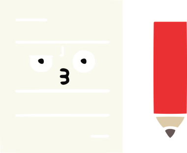 Bir insan tarafından çizilmiş bir test kağıdının düz renk retro karikatürü