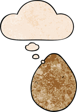 Bir insan tarafından çizilmiş grunge desenli düşünce baloncuklu çizgi film yumurtası.