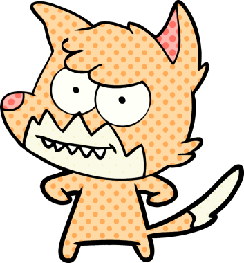 Bir insan tarafından çizilmiş sırıtan tilki çizgi filmi.