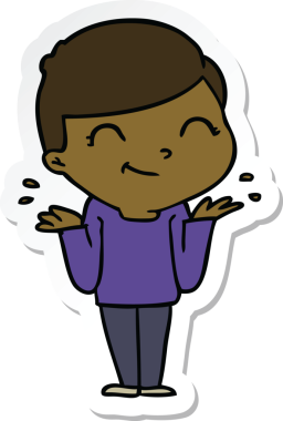 Bir insan tarafından çizilmiş gülümseyen bir çizgi film çocuğunun çıkartması.