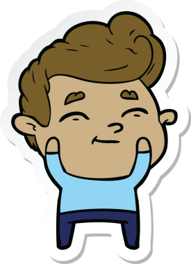 Bir insan tarafından çizilmiş mutlu bir çizgi film karakterinin çıkartması.