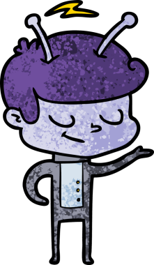 Bir insan tarafından çizilmiş dost canlısı çizgi film uzay adamı.