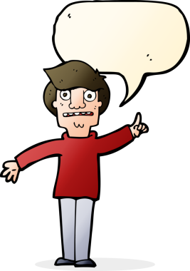 Çizgi filmci bir insan tarafından çizilmiş konuşma balonuyla soru soruyor.