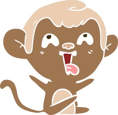 Bir insan tarafından çizilmiş düz renk çizgi film maymunu.