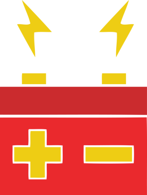 Bir insan tarafından çizilmiş elektrik aküsünün düz renk retro karikatürü