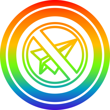 Kağıt düzlem dairesel simgeyi gökkuşağı gradyan bir insan tarafından çizilmiş şekilde yasakladı