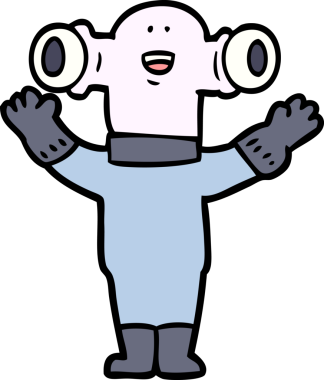 Bir insan tarafından çizilmiş dost canlısı uzaylı çizgi filmi.