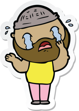 Bir insan tarafından çizilmiş ağlayan sakallı bir adamın çıkartması.