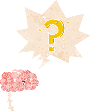 grunge 'da konuşma baloncuğu olan karikatür meraklısı beyin bir insan tarafından çizilmiş gerilimli geriye dönük doku