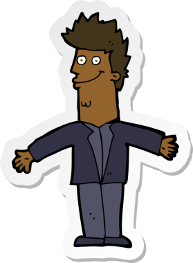 Bir insan tarafından çizilmiş kolları açık mutlu bir adamın çıkartması.