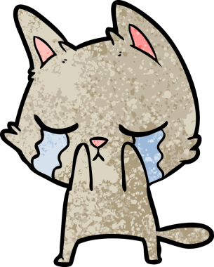 Bir insan tarafından çizilmiş ağlayan çizgi film kedisi.