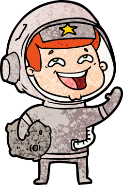 Bir insan tarafından çizilmiş gülen astronot çizgi filmi.