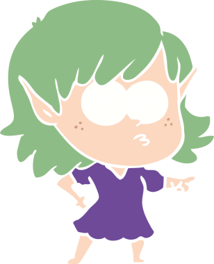 Bir insan tarafından çizilmiş düz renkli çizgi film elf kızı.