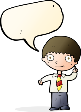 Bir insan tarafından çizilmiş konuşma baloncuğu fikri olan çizgi film çocuğu.