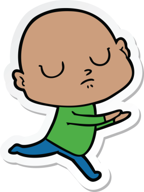 Bir insan tarafından çizilmiş kel bir adamın çıkartması.