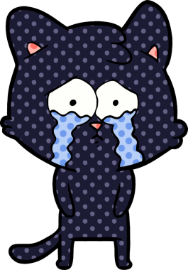 Bir insan tarafından çizilmiş ağlayan kedi çizgi filmi.