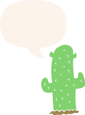 bir insan tarafından çizilmiş, konuşma baloncuklu çizgi film kaktüsü.