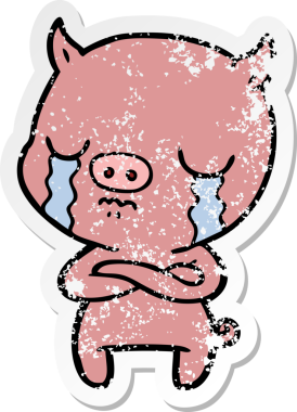 Bir insan tarafından çizilmiş ağlayan bir domuzun sıkıntılı çıkartması.