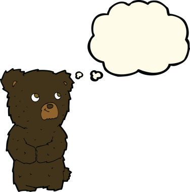 Bir insan tarafından çizilmiş düşünce baloncuğu olan siyah ayı yavrusu.