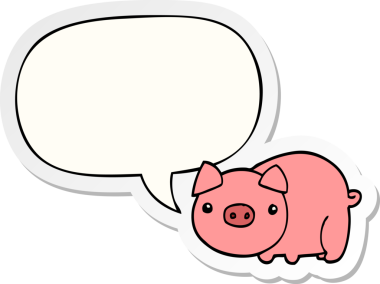 Bir insan tarafından çizilmiş konuşma balonu çıkartmalı çizgi film domuzu.