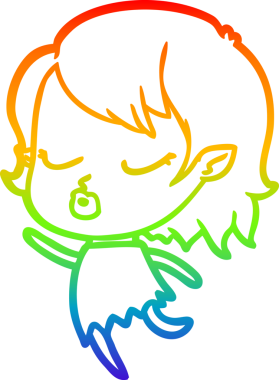 Gökkuşağı gradyan çizgisi. Bir insan tarafından çizilmiş şirin bir vampir kız çizgi filmi.