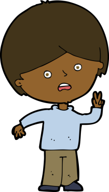 çizgi film mutsuz çocuk bir insan tarafından çizilmiş barış işareti veriyor