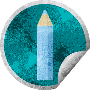 Bir insan tarafından çizilmiş mavi renkli kalem grafik vektör çizim dairesel etiketi