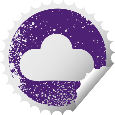 Bir insan tarafından çizilmiş beyaz bulutun çizilmiş dairesel soyma etiketi.